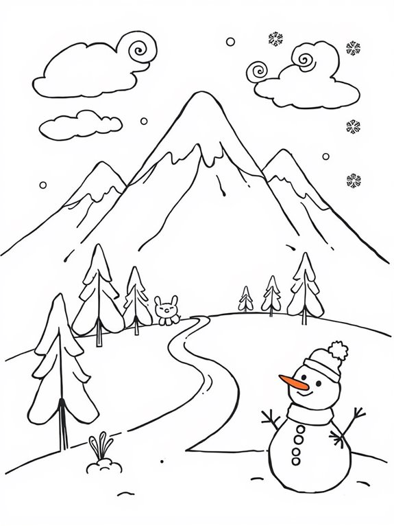 whimsical snowy mountain scene