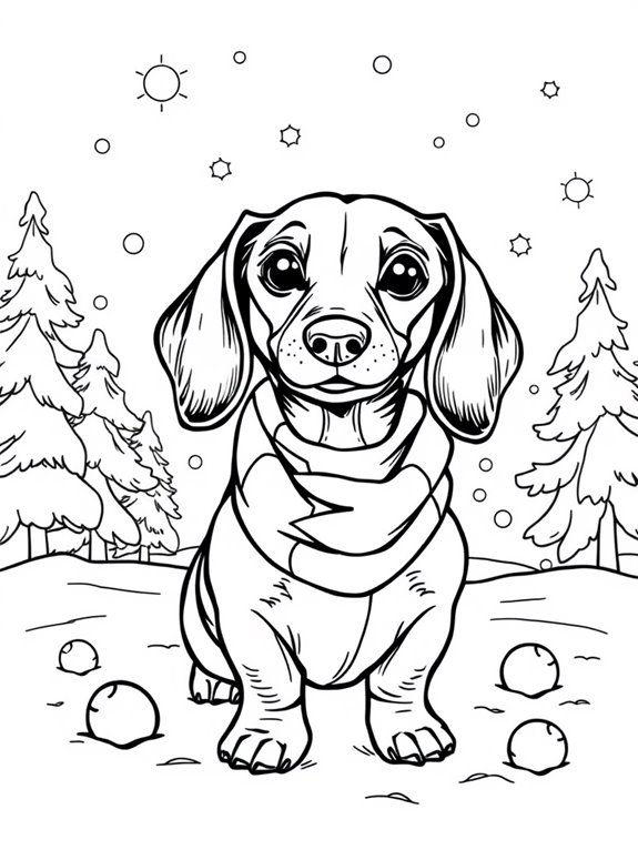 winter dachshund coloring page