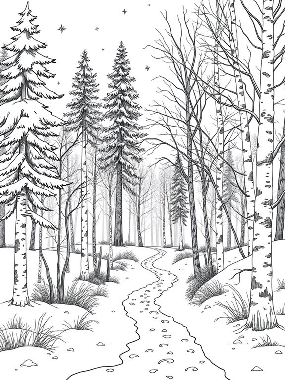 winter forest trees coloring