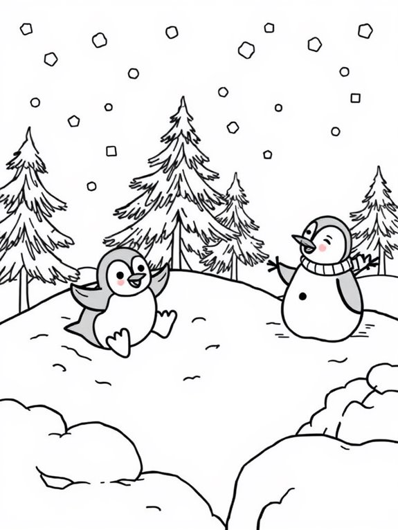 winter penguin coloring page