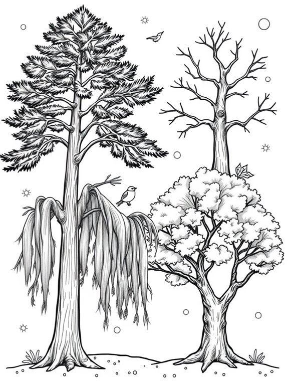 winter tree coloring page