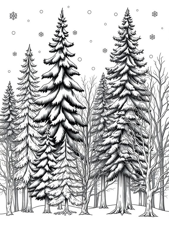 winter trees with snowflakes