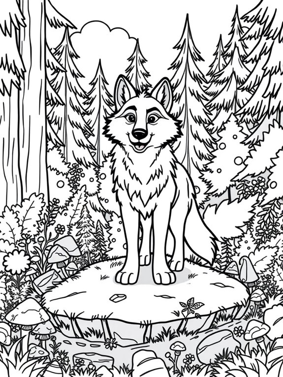 wolf coloring page forest