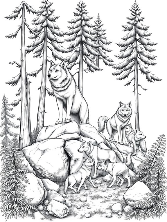 wolves in forest scene