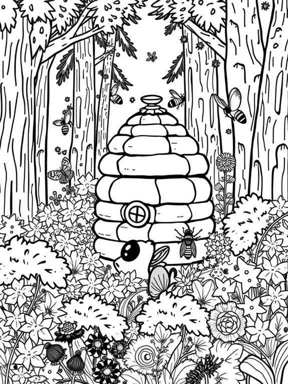 woodland beehive coloring page