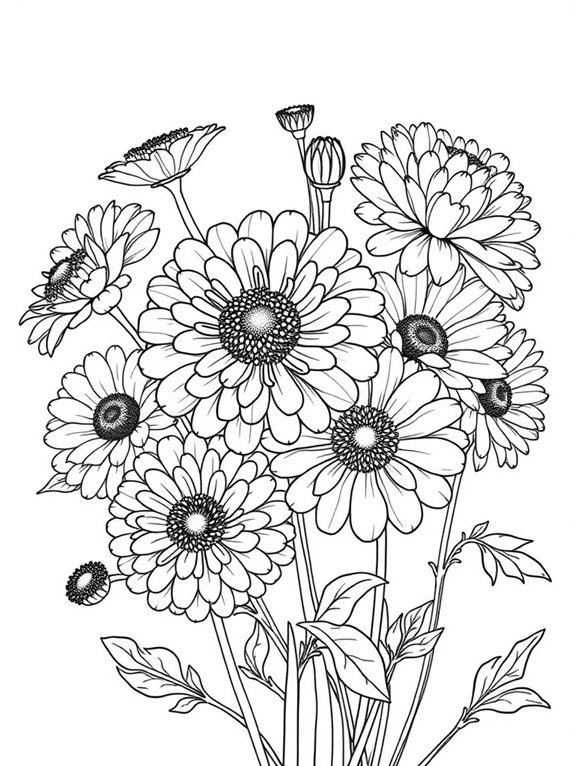 zinnias coloring page design