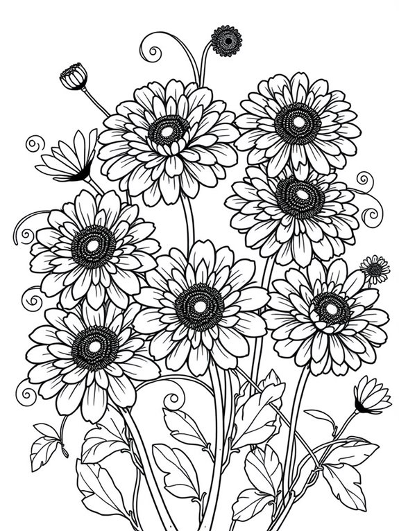 zinnias coloring page design