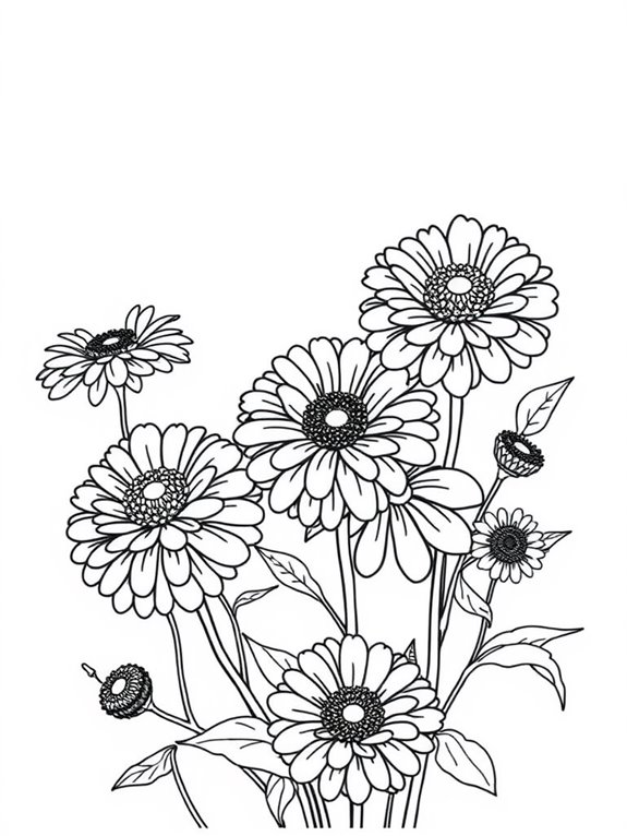 zinnias coloring page design