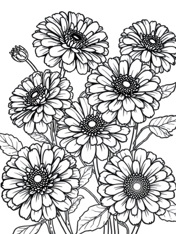 zinnias flower coloring activity